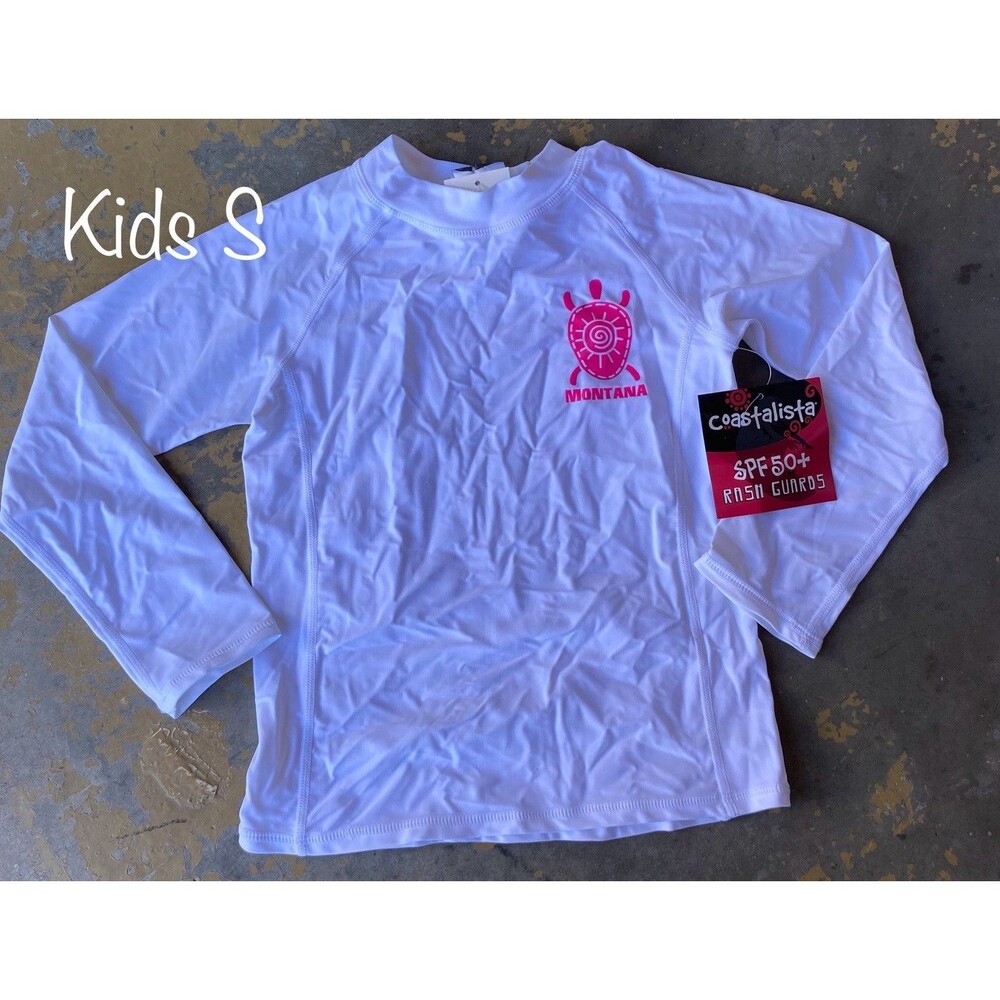 Coastalista Kids Size Small Rash Guard White Pink Turtle Montana SPF 50+ NWT